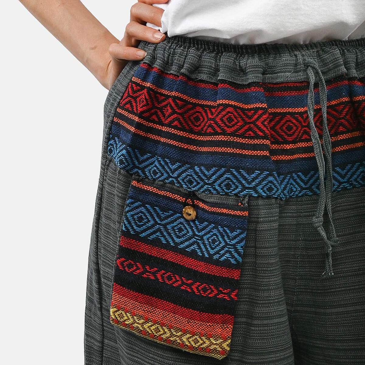 Gray Jacquard Weave 100% Cotton Harem Pant with Front Pocket - One Size Fits Most image number 4