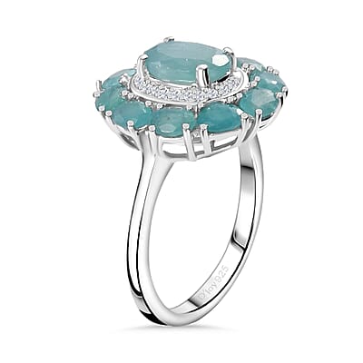 AAA Grandidierite, White Zircon Ring in Rhodium Over Sterling Silver (Size 10.0) 3.00 ctw