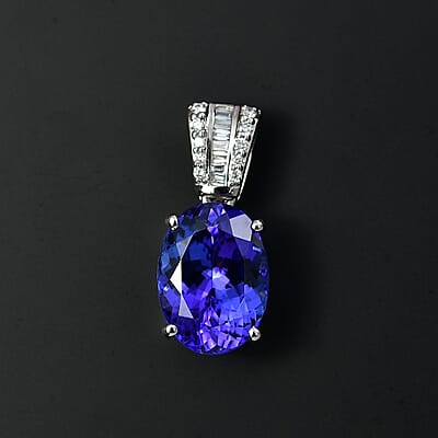 Certified & Appraised Rhapsody AAAA Tanzanite and E-F VS2 Diamond 4.05 ctw Statement Pendant without Chain in 950 Platinum