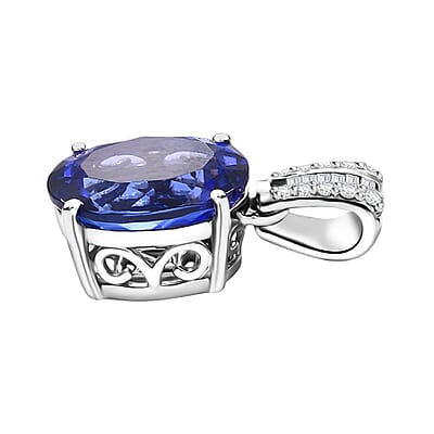 Certified & Appraised Rhapsody AAAA Tanzanite and E-F VS2 Diamond 4.05 ctw Statement Pendant without Chain in 950 Platinum