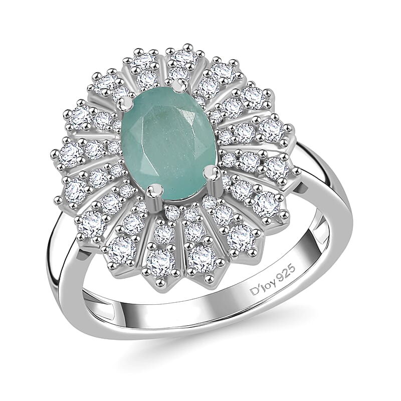 Grandidierite and White Zircon 2.35 ctw Sunrays Ring in Rhodium Over Sterling Silver (Size 10.0)