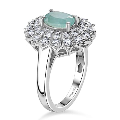 Grandidierite and White Zircon 2.35 ctw Sunrays Ring in Rhodium Over Sterling Silver (Size 10.0)