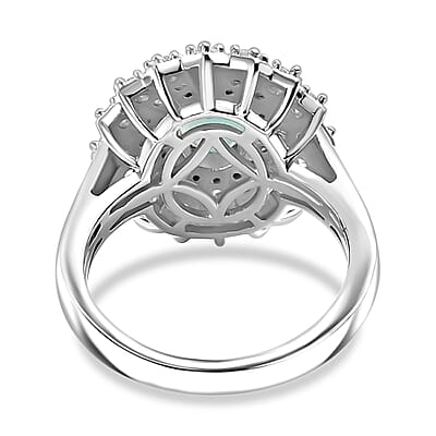 Grandidierite and White Zircon 2.35 ctw Sunrays Ring in Rhodium Over Sterling Silver (Size 10.0)