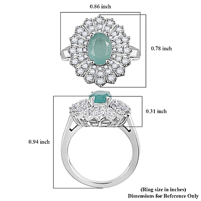 Grandidierite and White Zircon 2.35 ctw Sunrays Ring in Rhodium Over Sterling Silver (Size 10.0)