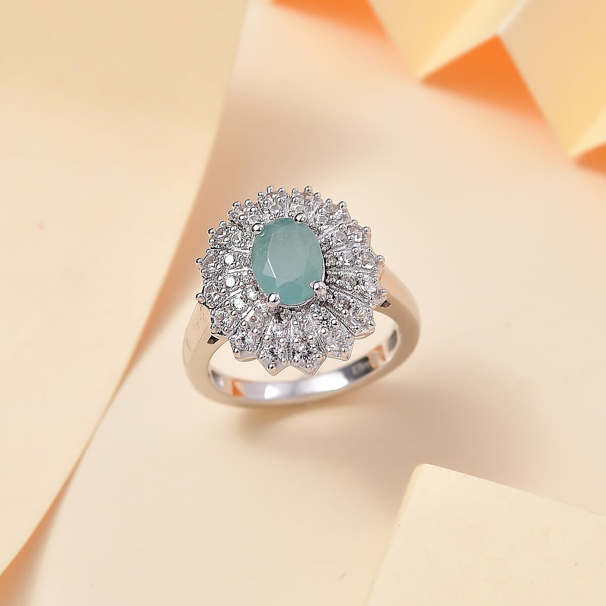 D'Joy Grandidierite and White Zircon 2.35 ctw Sunrays Ring in Rhodium Over Sterling Silver (Size 9.0) image number 1