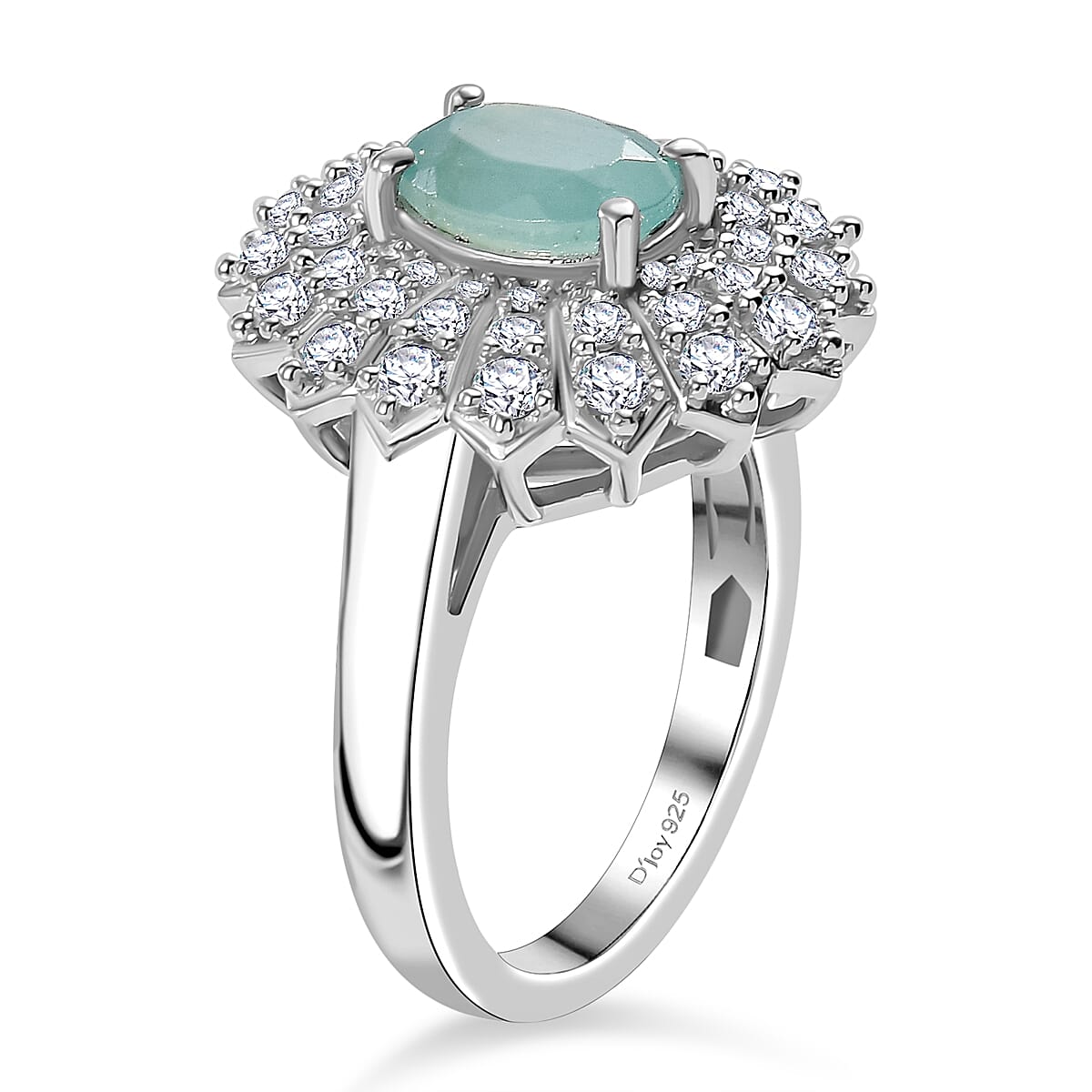 D'Joy Grandidierite and White Zircon 2.35 ctw Sunrays Ring in Rhodium Over Sterling Silver (Size 9.0) image number 3