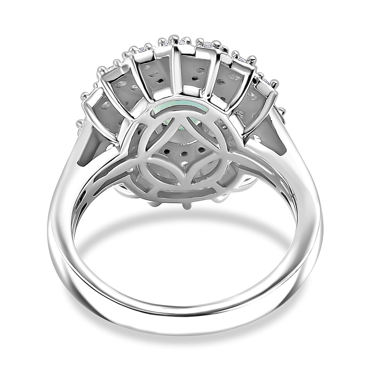 D'Joy Grandidierite and White Zircon 2.35 ctw Sunrays Ring in Rhodium Over Sterling Silver (Size 9.0) image number 4