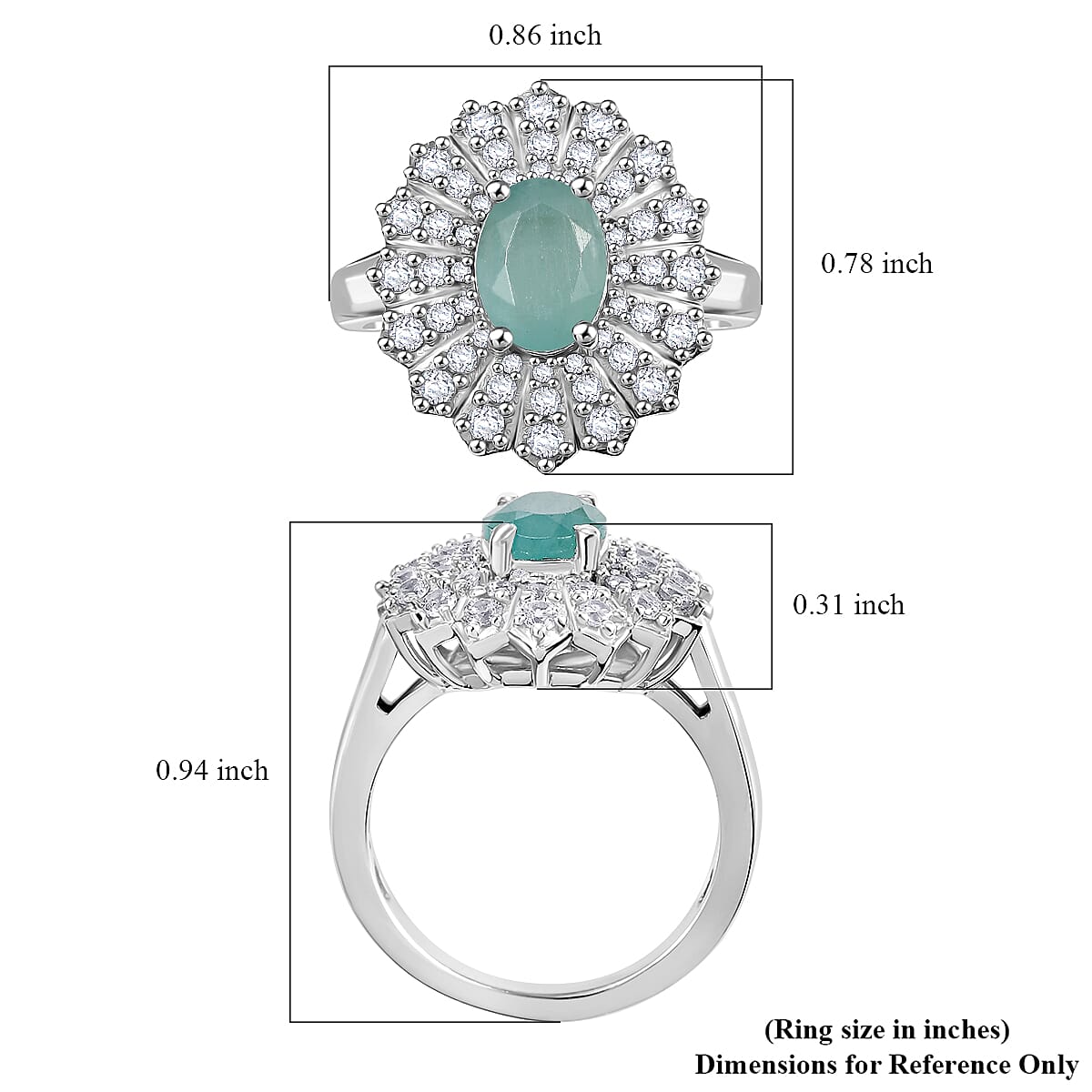 D'Joy Grandidierite and White Zircon 2.35 ctw Sunrays Ring in Rhodium Over Sterling Silver (Size 9.0) image number 5