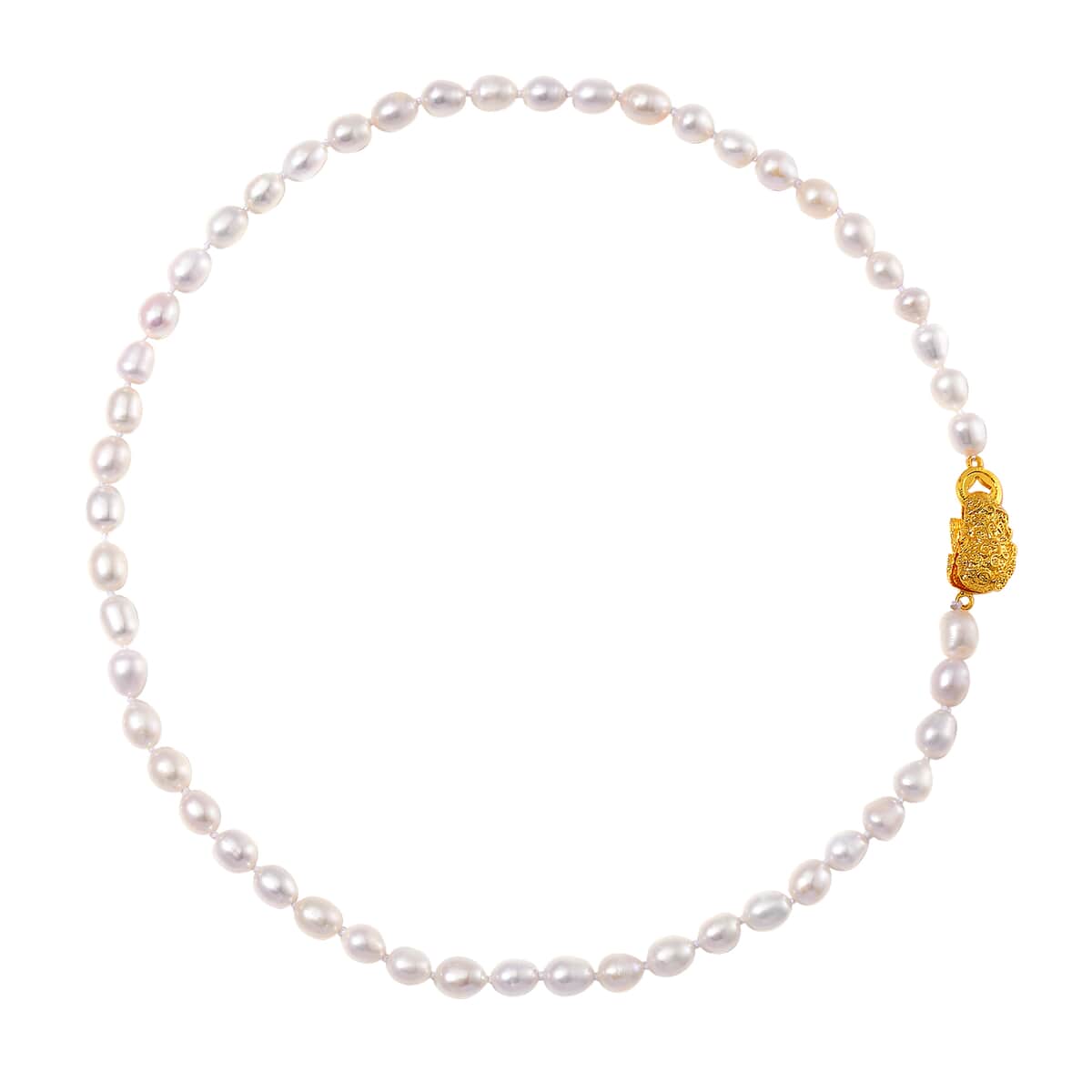 White Freshwater Pearl Necklace with Pixiu Charm in Goldtone 18 Inches image number 2