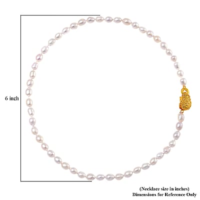 White Freshwater Pearl Necklace with Pixiu Charm in Goldtone 18 Inches