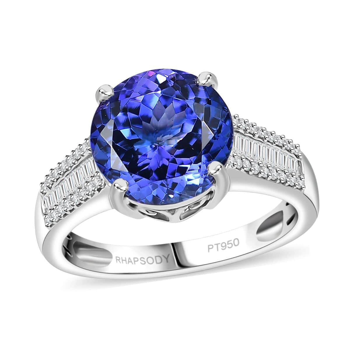 The Jennilee Doorbuster Certified & Appraised Rhapsody AAAA Tanzanite and E-F VS2 Diamond 4.40 ctw Statement Ring in 950 Platinum (Size 10.0) 6.30 Grams image number 0