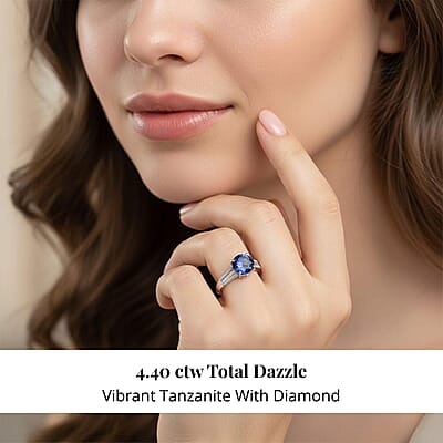 The Jennilee Certified & Appraised Rhapsody AAAA Tanzanite and E-F VS2 Diamond 4.40 ctw Statement Ring in 950 Platinum (Size 10.0) 6.30 Grams