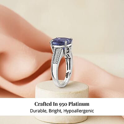 The Jennilee Certified & Appraised Rhapsody AAAA Tanzanite and E-F VS2 Diamond 4.40 ctw Statement Ring in 950 Platinum (Size 10.0) 6.30 Grams