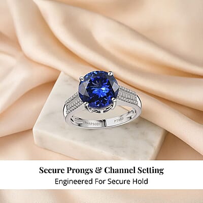 The Jennilee Certified & Appraised Rhapsody AAAA Tanzanite and E-F VS2 Diamond 4.40 ctw Statement Ring in 950 Platinum (Size 10.0) 6.30 Grams