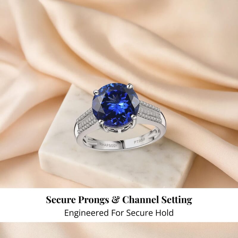The Jennilee Certified & Appraised Rhapsody AAAA Tanzanite and E-F VS2 Diamond 4.40 ctw Statement Ring in 950 Platinum (Size 10.0) 6.30 Grams