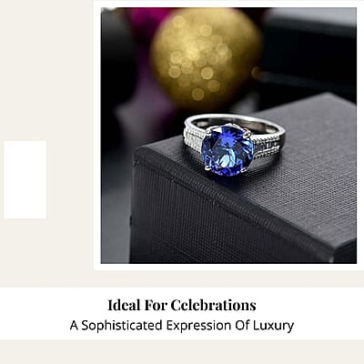The Jennilee Certified & Appraised Rhapsody AAAA Tanzanite and E-F VS2 Diamond 4.40 ctw Statement Ring in 950 Platinum (Size 10.0) 6.30 Grams