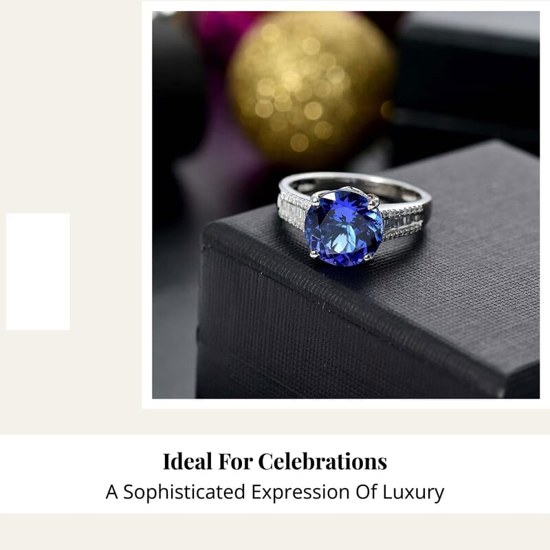 The Jennilee Certified & Appraised Rhapsody AAAA Tanzanite and E-F VS2 Diamond 4.40 ctw Statement Ring in 950 Platinum (Size 10.0) 6.30 Grams