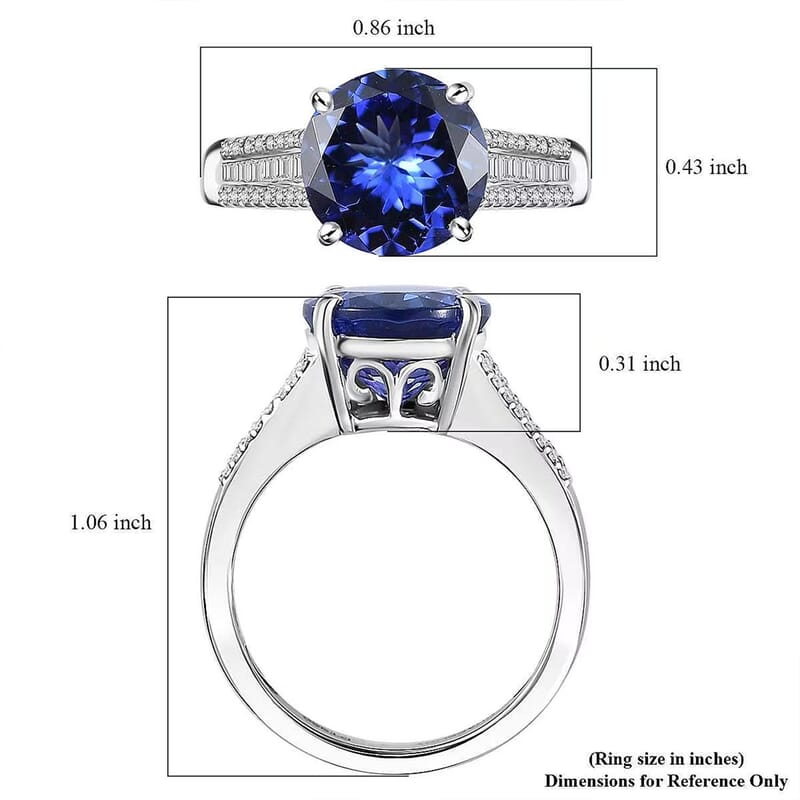 The Jennilee Certified & Appraised Rhapsody AAAA Tanzanite and E-F VS2 Diamond 4.40 ctw Statement Ring in 950 Platinum (Size 10.0) 6.30 Grams