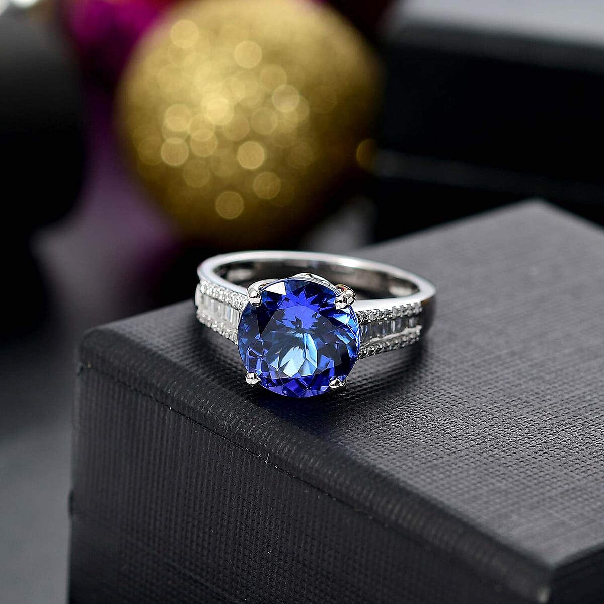 The Jennilee Certified & Appraised Rhapsody AAAA Tanzanite and E-F VS2 Diamond 4.40 ctw Statement Ring in 950 Platinum (Size 7.0) 6.30 Grams image number 1