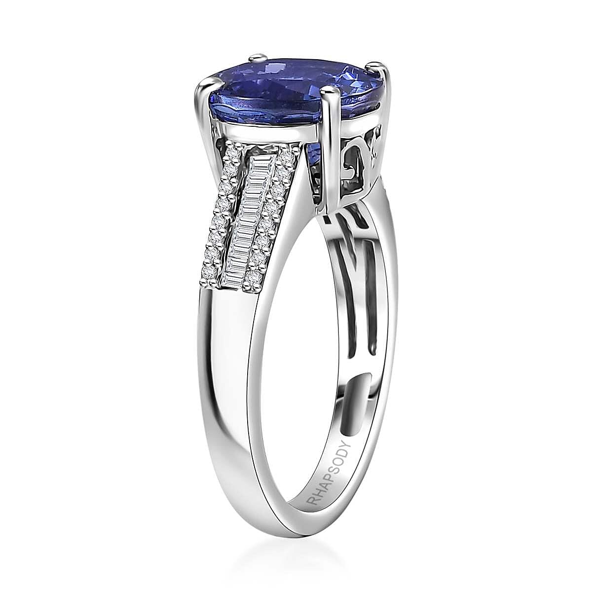 The Jennilee Certified & Appraised Rhapsody AAAA Tanzanite and E-F VS2 Diamond 4.40 ctw Statement Ring in 950 Platinum (Size 7.0) 6.30 Grams image number 3