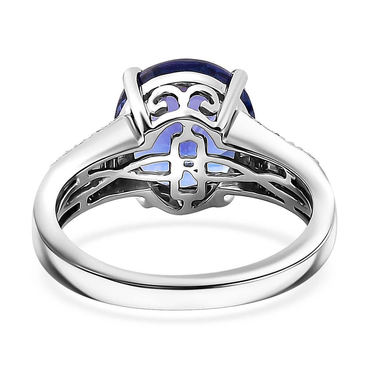 The Jennilee Certified & Appraised Rhapsody AAAA Tanzanite and E-F VS2 Diamond 4.40 ctw Statement Ring in 950 Platinum (Size 7.0) 6.30 Grams image number 4
