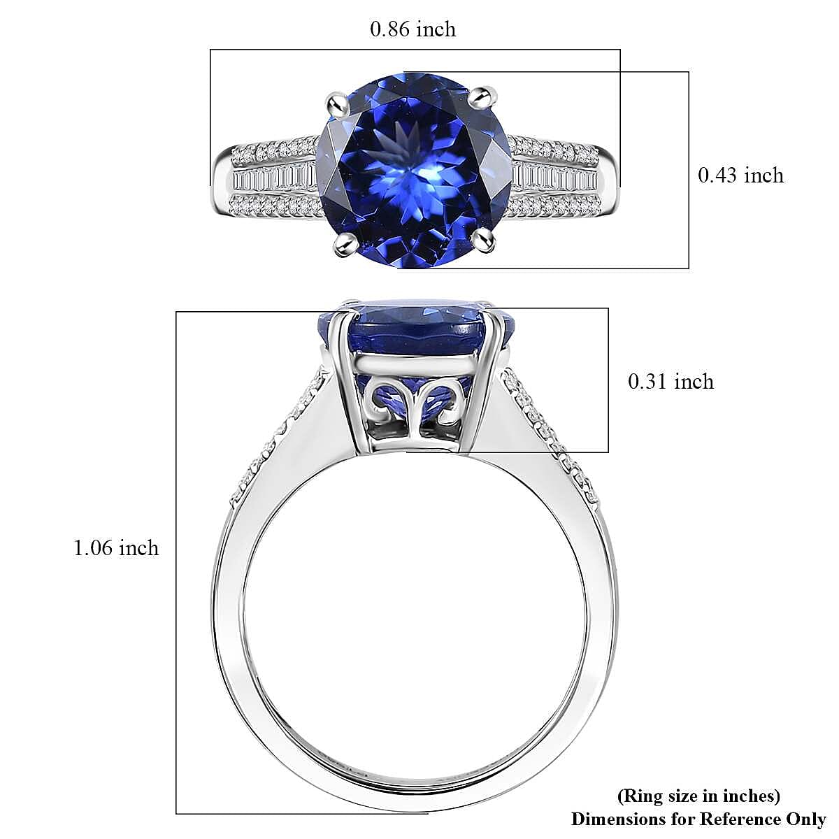 The Jennilee Certified & Appraised Rhapsody AAAA Tanzanite and E-F VS2 Diamond 4.40 ctw Statement Ring in 950 Platinum (Size 7.0) 6.30 Grams image number 5