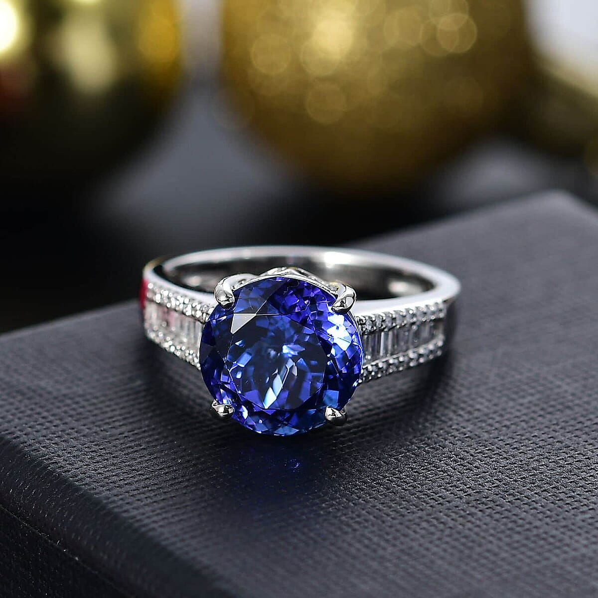 The Jennilee Certified & Appraised Rhapsody AAAA Tanzanite and E-F VS2 Diamond 4.40 ctw Statement Ring in 950 Platinum (Size 7.5) 6.30 Grams image number 1