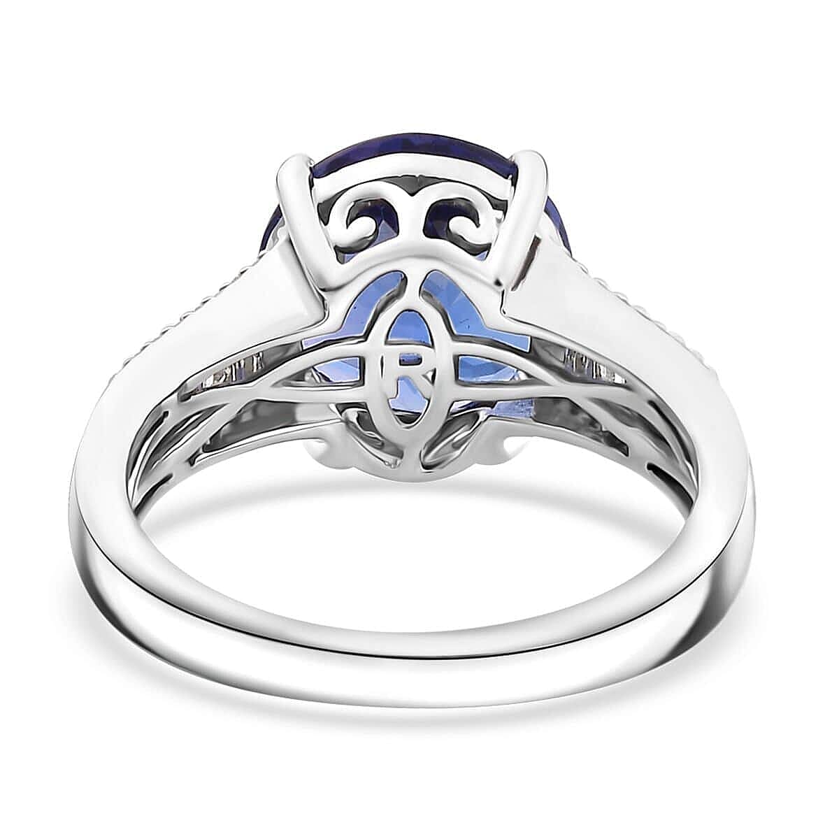 The Jennilee Certified & Appraised Rhapsody AAAA Tanzanite and E-F VS2 Diamond 4.40 ctw Statement Ring in 950 Platinum (Size 7.5) 6.30 Grams image number 4