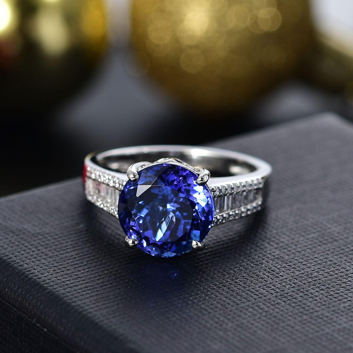 The Jennilee Certified & Appraised Rhapsody AAAA Tanzanite and E-F VS2 Diamond 4.40 ctw Statement Ring in 950 Platinum (Size 8.0) 6.30 Grams image number 1