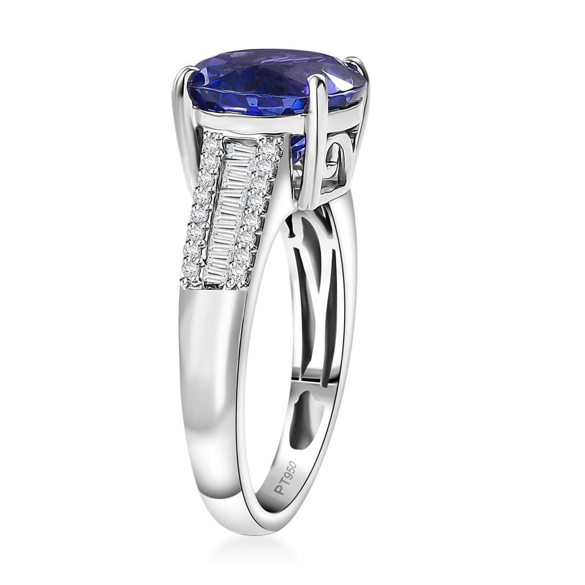 The Jennilee Certified & Appraised Rhapsody AAAA Tanzanite and E-F VS2 Diamond 4.40 ctw Statement Ring in 950 Platinum (Size 8.0) 6.30 Grams image number 3