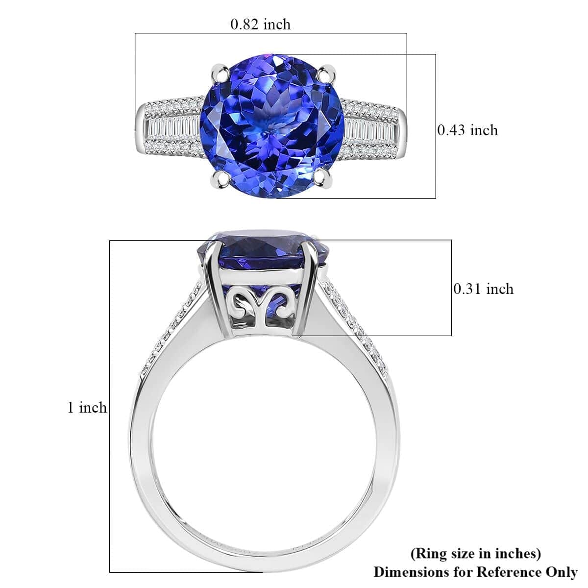 The Jennilee Certified & Appraised Rhapsody AAAA Tanzanite and E-F VS2 Diamond 4.40 ctw Statement Ring in 950 Platinum (Size 8.5) 6.30 Grams image number 5