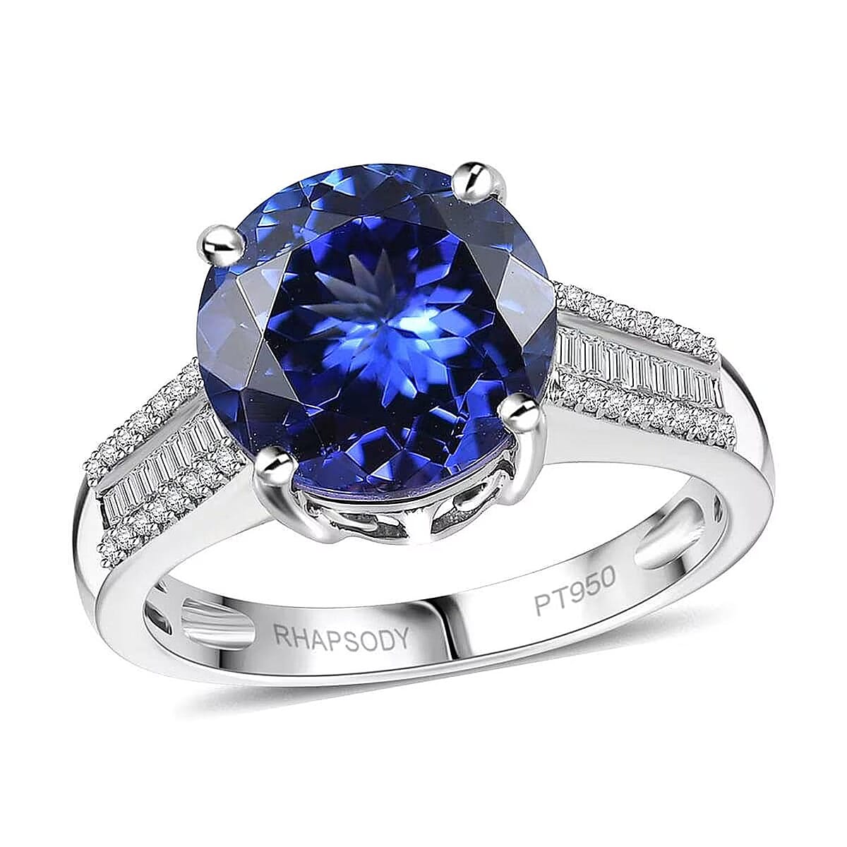 The Jennilee Certified & Appraised Rhapsody AAAA Tanzanite and E-F VS2 Diamond 4.40 ctw Statement Ring in 950 Platinum (Size 9.5) 6.30 Grams image number 0