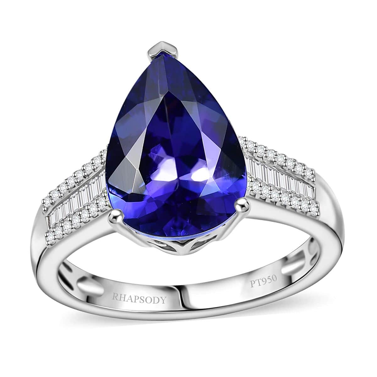 Doorbuster Certified & Appraised Rhapsody AAAA Tanzanite and E-F VS2 Diamond 4.30 ctw Statement Ring in 950 Platinum (Size 7.0) 6.15 Grams image number 0