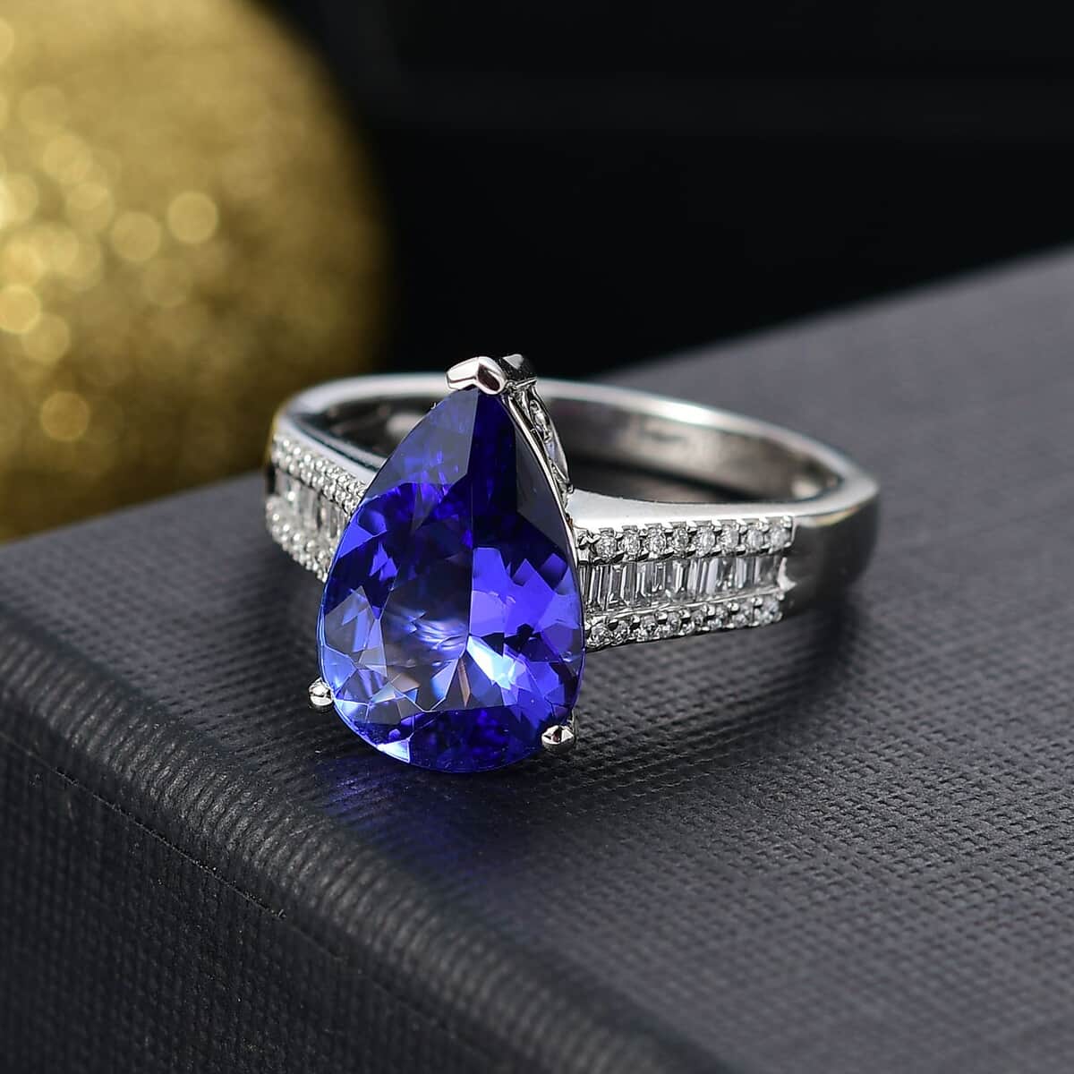 Doorbuster Certified & Appraised Rhapsody AAAA Tanzanite and E-F VS2 Diamond 4.30 ctw Statement Ring in 950 Platinum (Size 7.0) 6.15 Grams image number 1