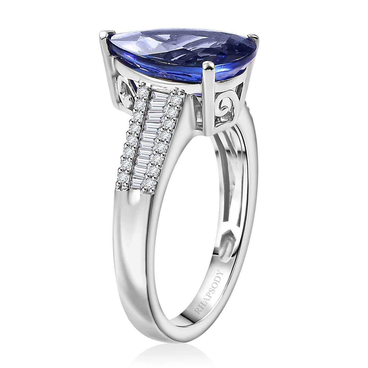 Doorbuster Certified & Appraised Rhapsody AAAA Tanzanite and E-F VS2 Diamond 4.30 ctw Statement Ring in 950 Platinum (Size 7.0) 6.15 Grams image number 3