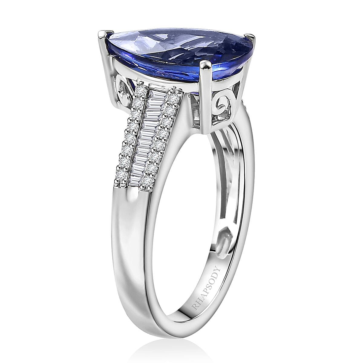 Certified & Appraised Rhapsody AAAA Tanzanite and E-F VS2 Diamond 4.12 ctw Statement Ring in 950 Platinum (Size 9.0) 6.15 Grams image number 3