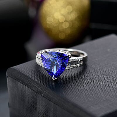 Certified & Appraised Rhapsody AAAA Tanzanite and E-F, VS2 Diamond 4.30 ctw Statement Ring in 950 Platinum (Size 10.0) 5.60 Grams