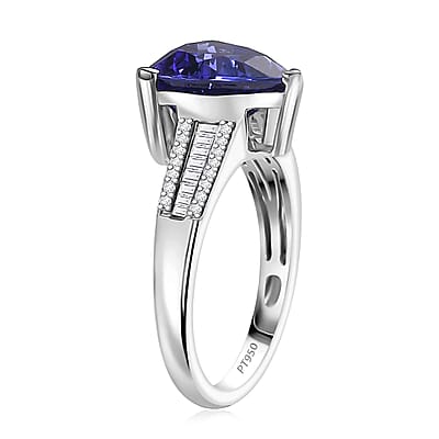 Certified & Appraised Rhapsody AAAA Tanzanite and E-F, VS2 Diamond 4.30 ctw Statement Ring in 950 Platinum (Size 10.0) 5.60 Grams