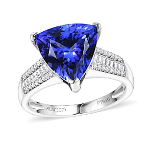 Certified & Appraised Rhapsody AAAA Tanzanite and E-F, VS2 Diamond 4.30 ctw Statement Ring in 950 Platinum (Size 10.5) 5.60 Grams