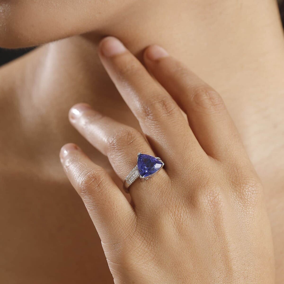 Certified & Appraised Rhapsody AAAA Tanzanite and E-F, VS2 Diamond 4.30 ctw Statement Ring in 950 Platinum (Size 6.5) 5.60 Grams image number 2