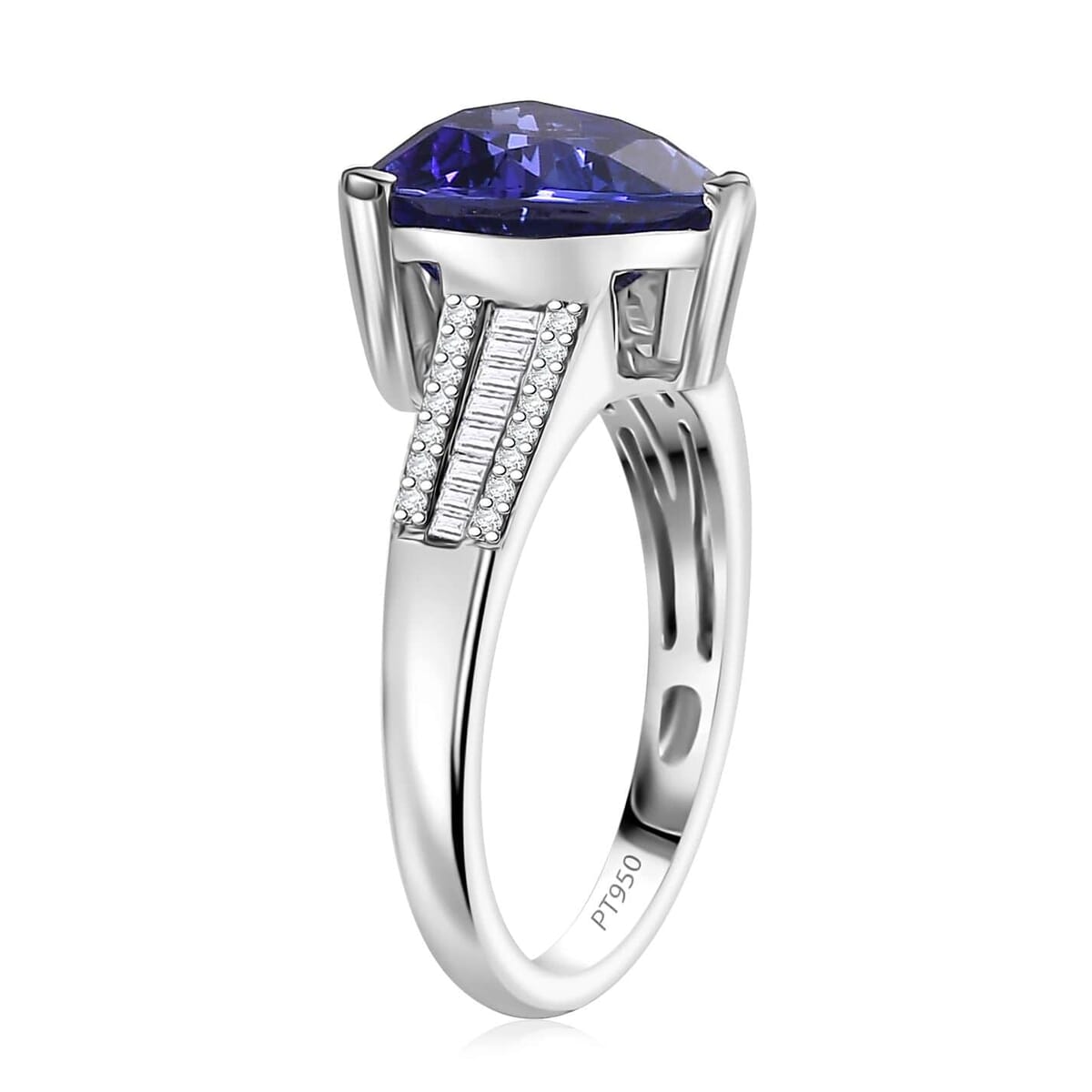 Certified & Appraised Rhapsody AAAA Tanzanite and E-F, VS2 Diamond 4.30 ctw Statement Ring in 950 Platinum (Size 6.5) 5.60 Grams image number 3