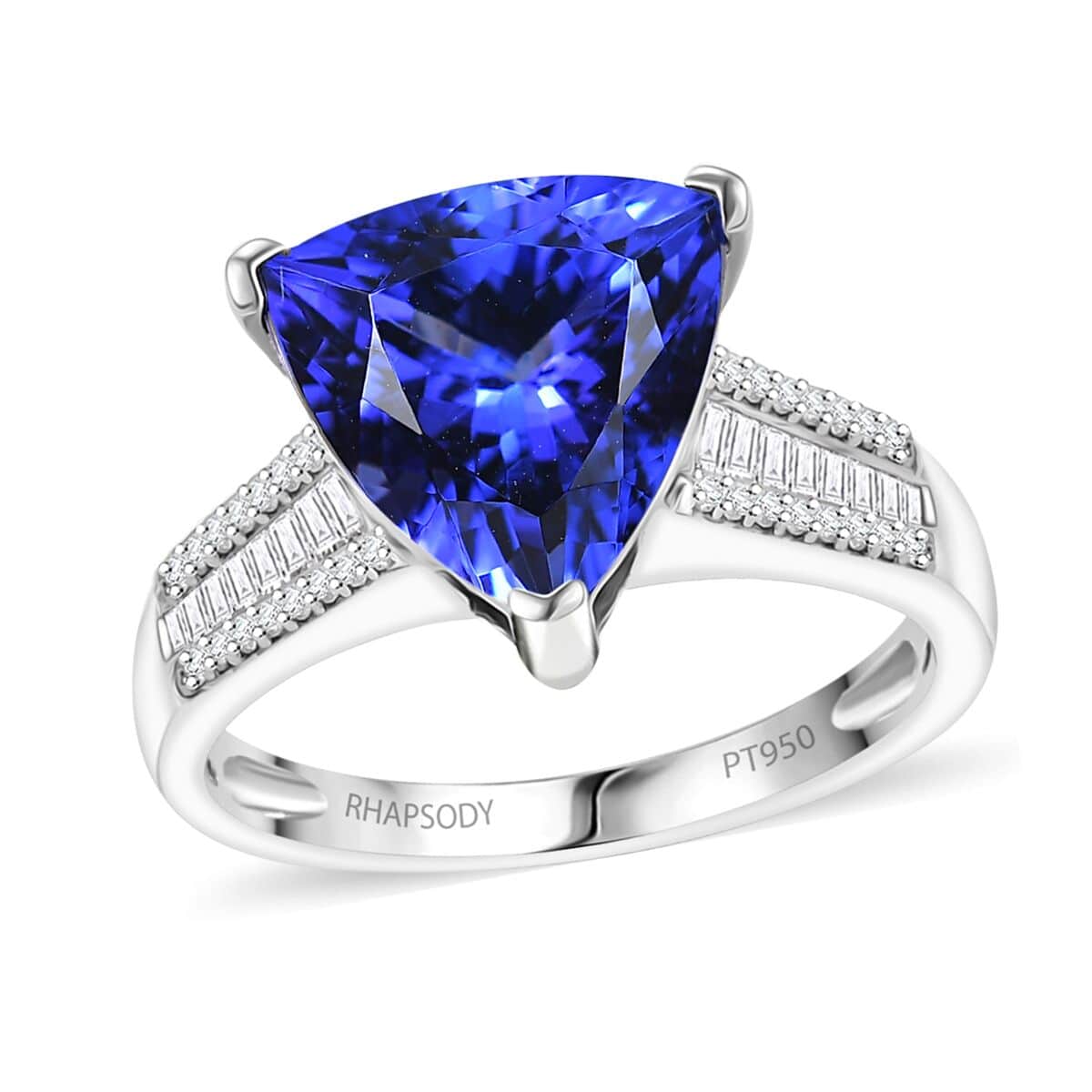 Doorbuster Certified & Appraised Rhapsody AAAA Tanzanite and E-F, VS2 Diamond 4.30 ctw Statement Ring in 950 Platinum (Size 7.0) 5.60 Grams image number 0