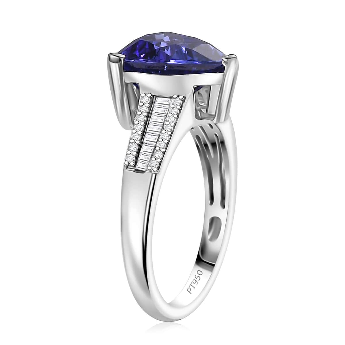 Doorbuster Certified & Appraised Rhapsody AAAA Tanzanite and E-F, VS2 Diamond 4.30 ctw Statement Ring in 950 Platinum (Size 7.0) 5.60 Grams image number 3