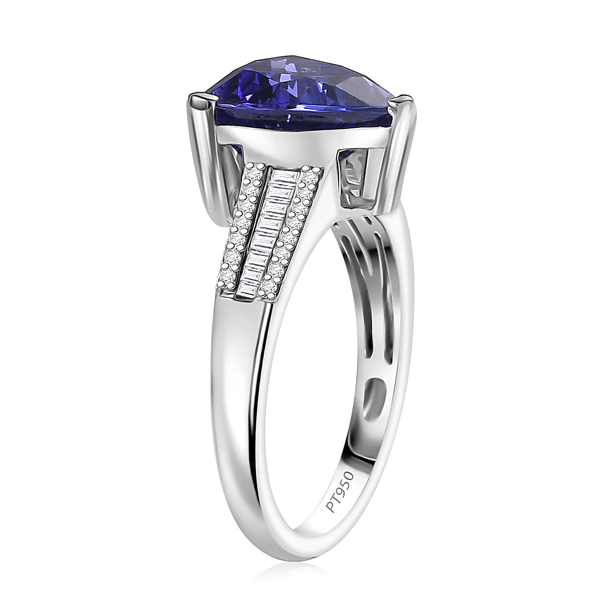 Certified & Appraised Rhapsody AAAA Tanzanite and E-F, VS2 Diamond 4.30 ctw Statement Ring in 950 Platinum (Size 8.0) 5.60 Grams image number 3