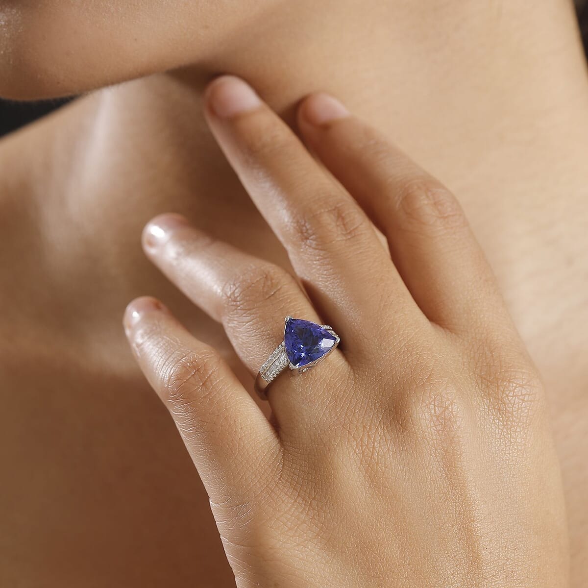 Certified & Appraised Rhapsody AAAA Tanzanite and E-F, VS2 Diamond 4.30 ctw Statement Ring in 950 Platinum (Size 9.0) 5.60 Grams image number 2
