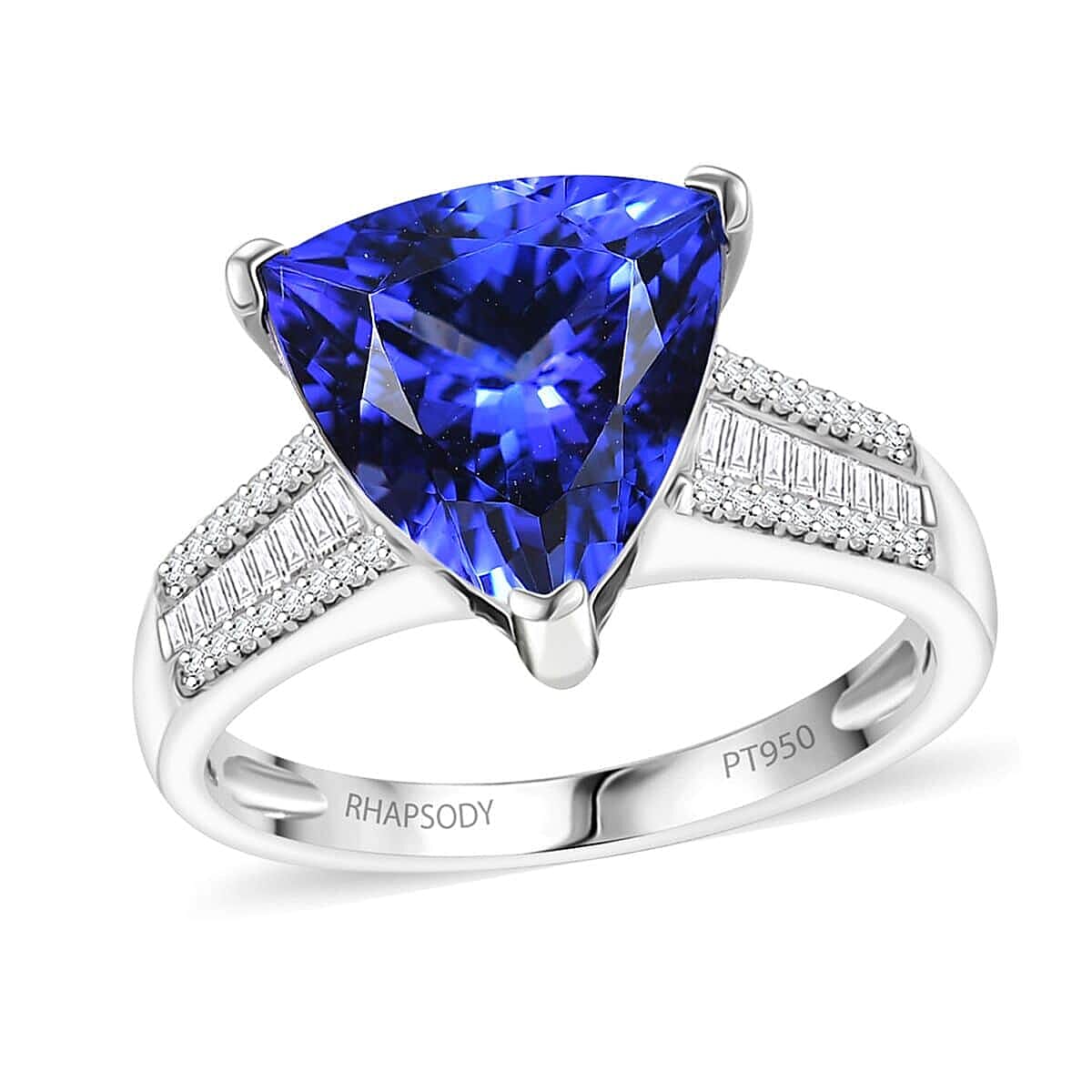 Certified & Appraised Rhapsody AAAA Tanzanite and E-F, VS2 Diamond 4.30 ctw Statement Ring in 950 Platinum (Size 9.5) 5.60 Grams image number 0