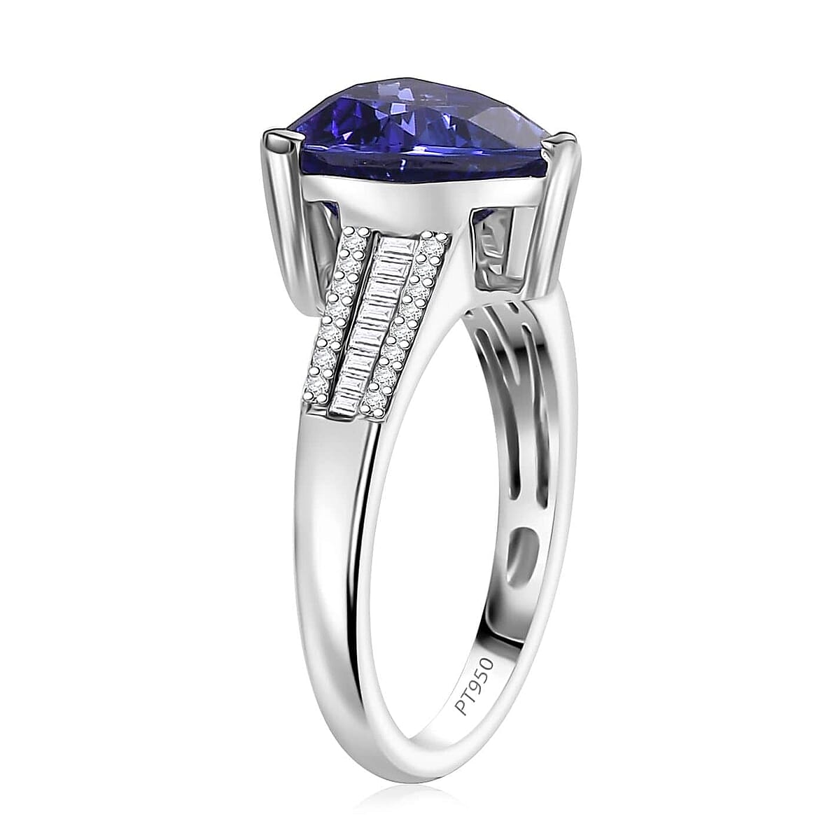 Certified & Appraised Rhapsody AAAA Tanzanite and E-F, VS2 Diamond 4.30 ctw Statement Ring in 950 Platinum (Size 9.5) 5.60 Grams image number 3
