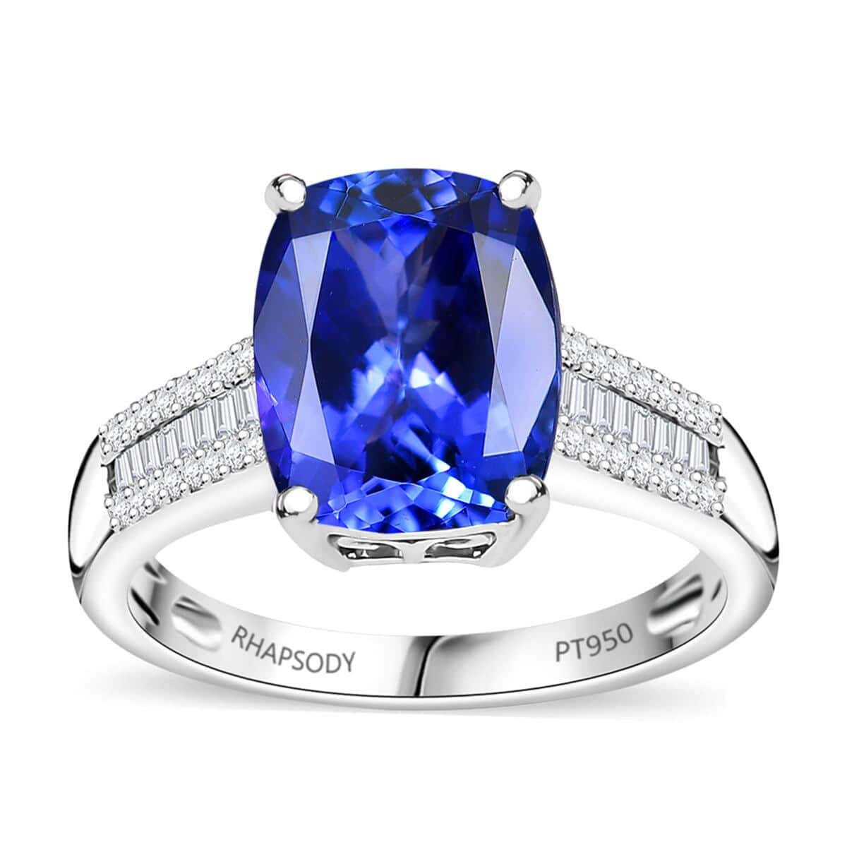 Certified & Appraised Rhapsody AAAA Tanzanite and E-F VS2 Diamond 4.15 ctw Statement Ring in 950 Platinum (Size 7.0) 7 Grams image number 0