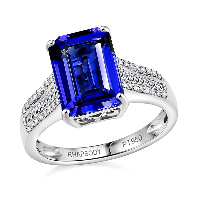 The Jennilee Certified & Appraised Rhapsody AAAA Tanzanite and E-F VS2 Diamond 4.30 ctw Statement Ring in 950 Platinum (Size 10.0) 6 Grams