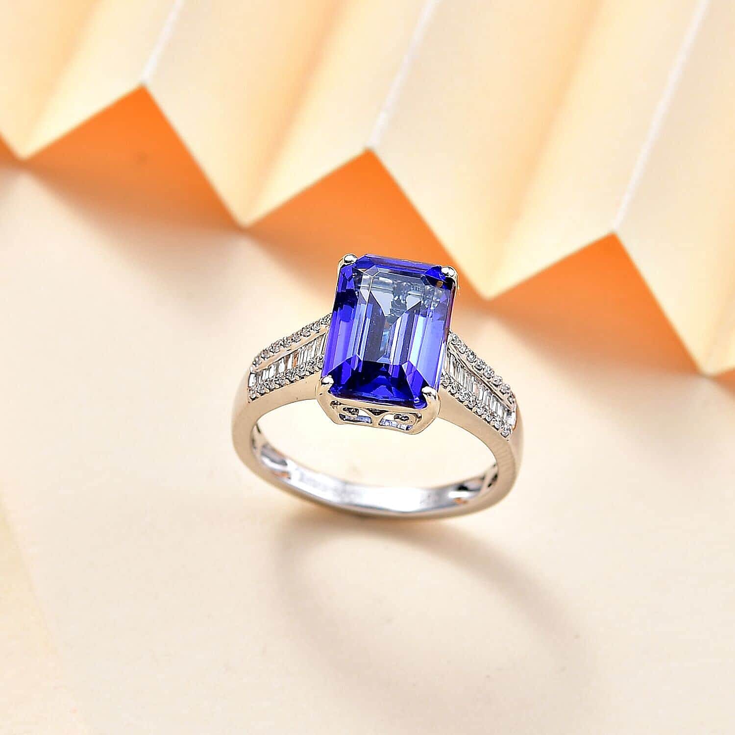 The Jennilee Certified & Appraised Rhapsody AAAA Tanzanite and E-F VS2 Diamond 4.30 ctw Statement Ring in 950 Platinum (Size 10.0) 6 Grams